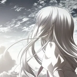 🙂 Anime, Manga, Mädchen, Weißes Haar, Himmel telegram sticker