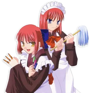 😎 Anime, Maid, Limpieza, Pelo Rojo, Dibujos Animados, Mujer telegram sticker