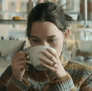 🧊 Frau, Kaffee, trinken, Tasse whatsapp sticker
