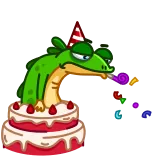 🥳 lucertola, compleanno, torta, festa, celebrazione, cartone animato whatsapp sticker
