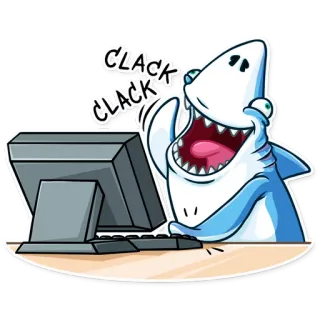 💻 CLACK CLACK акула, компьютер, мультфильм, печатает, смешной telegram sticker