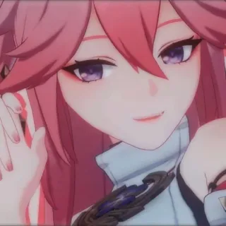 🌸 Yae Miko Genshin Impact アニメ, ビデオゲーム, 原神, 八重神子, 狐, ワイフ, ピンク髪 whatsapp sticker