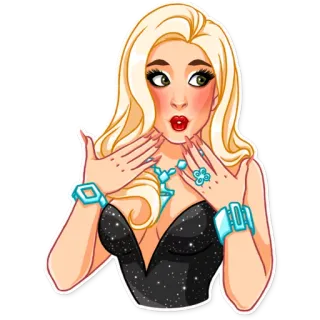 😊 phụ nữ, tóc vàng, quyến rũ, hoạt hình, chân dung, trang sức telegram sticker