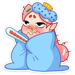 🤒 enfermo, malo, termómetro, fiebre, resfriado, dibujo, personaje telegram sticker