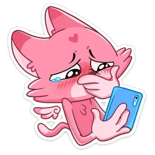 😢 gato, rosa, desenho animado, adesivo, triste, chorando, telefone telegram sticker