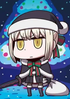 🎅 Artoria Pendragon Fate/Grand Order Anime, Noël, Père Noël, Personnage, Chibi whatsapp sticker