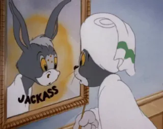 😐 Tom Cat Tom and Jerry Jackass кот, осел, мультфильм, оскорбление, зеркало whatsapp sticker