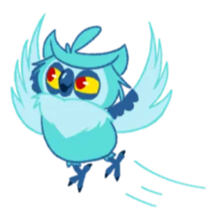✈️ フクロウ, 漫画, 青, 飛行, 動物, 鳥 telegram sticker