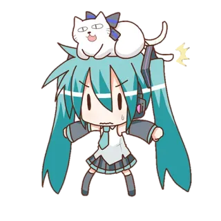 😏 Hatsune Miku anime, chibi, vocaloid, cat, cute, music, digital art, cartoon telegram sticker