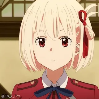 😳 Chisato Nishikigi Lycoris Recoil 动漫, 角色, 莉可丽丝, 锦木千束, 红色, 白色 telegram sticker