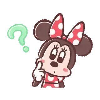💕 Minnie Mouse Minnie Mouse, dibujos animados, signo de interrogación, lindo, Disney, pensando telegram sticker