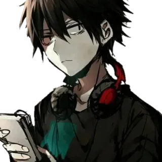 🚬 Anime, Chłopak, Słuchawki, Telefon, Kreskówka telegram sticker