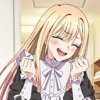 ☺️ Marin Kitagawa My Dress-Up Darling animé, mignon, joyeux, fille, blonde, tenue de soubrette telegram sticker