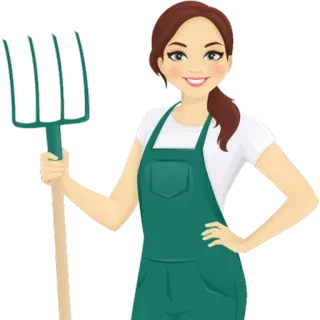 👩‍🌾 Gärtner, Bauer, Mistgabel, Frau, Cartoon whatsapp sticker