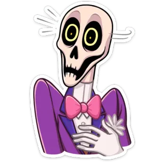 😳 骸骨, 漫画, スーツ, 蝶ネクタイ, キャラクター, 面白い telegram sticker