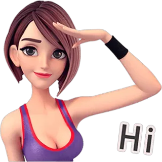 👋 Hi приветствие, женщина, мультфильм, 3D, упражнение, привет, машет telegram sticker