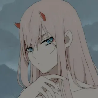 🌷 Zero Two Darling in the Franxx Anime, Zero Two, Darling in the Franxx, cabelo rosa, chifres telegram sticker