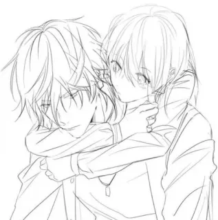 🤍 Anime, Coppia, Abbraccio, Disegno, Schizzo, Romance telegram sticker