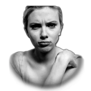☹ scarlett johansson, actress, celebrity, portrait, black and white, woman telegram sticker