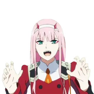 🦊 Zero Two Darling in the Franxx Anime, Mädchen, Zero Two, Darling in the Franxx, Hörner, süß telegram sticker