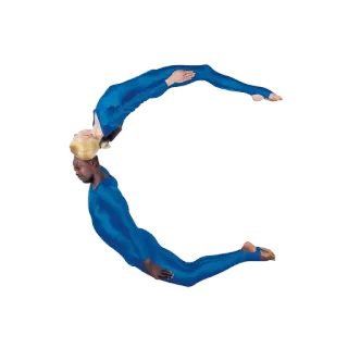 😩 gymnastique, lettre humaine, costume bleu, contorsion, body art, alphabet, lettre c whatsapp sticker