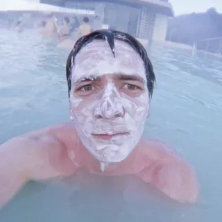 🍫 man, selfie, blue lagoon, geothermal spa, iceland telegram sticker