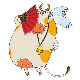 😳 vaca, fã, asas, anjo, animal, desenho animado telegram sticker