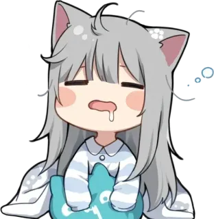 😪 アニメ, 眠い, 猫耳, 可愛い, かわいい, ちび, 睡眠 telegram sticker