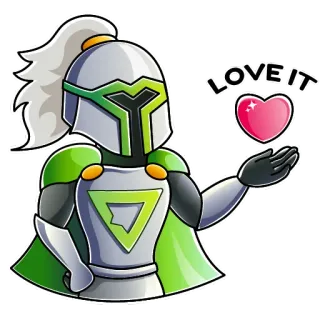 ❤️ LOVE IT adesivo, amor, coração, cavaleiro, verde, desenho animado, expressão, curtida whatsapp sticker