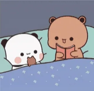 ✍️ หมี, การ์ตูน, อ่าน, น่ารัก, เตียง, นอน, กลางคืน whatsapp sticker