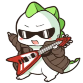 🎸 dinossauro, desenho animado, guitarra, música, rockstar, óculos de sol, fofo whatsapp sticker