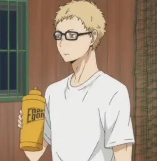 ✨ Energy gon anime, tsukishima kei, haikyuu, sports drink, cartoon, glasses, anime character telegram sticker