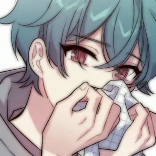 💬 Anime, Chico, Pañuelo, Enfermo, Llorando, Triste, Arte digital, Personaje de anime telegram sticker