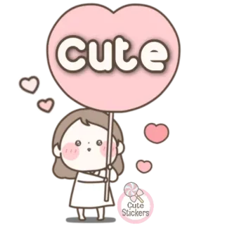 👧 Cute mignon, fille, kawaii, coeurs, rose, adorable, dessin animé telegram sticker