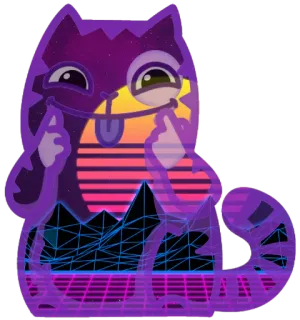 😝 кот, ретро, вейпорвейв, фиолетовый, закат, язык, палец whatsapp sticker