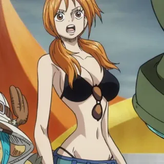 😲 Nami One Piece 动漫, 角色, 橙色头发, 比基尼, 海盗 telegram sticker