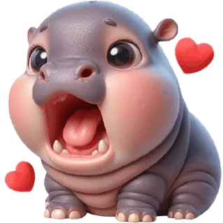 😍 하마, 만화, 귀여운, 동물, 하트, 아기 하마, 카와이, 사랑스러운 telegram sticker