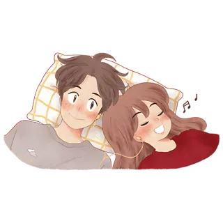 😏 pasangan, cinta, romantis, headphone, bantal, santai, bersama telegram sticker