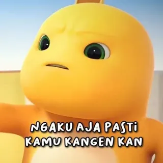 👻 NGAKU AJA PASTI KAMU KANGEN KAN dinosaurier, cartoon, animiert, süß, gelb, entzückend, text telegram sticker