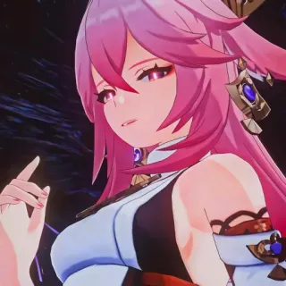 💜 Yae Miko Genshin Impact アニメ, ゲーム, キャラクター, 八重神子, 原神, 紫髪, 女性 telegram sticker
