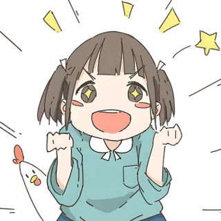 🤩 anime, girl, chicken, excited, cartoon, kawaii, sparkles telegram sticker