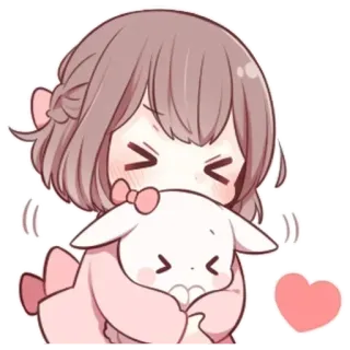 🌟 Anime, Lindo, Chica, Conejo, Kawaii, Abrazo, Corazón, Sticker telegram sticker