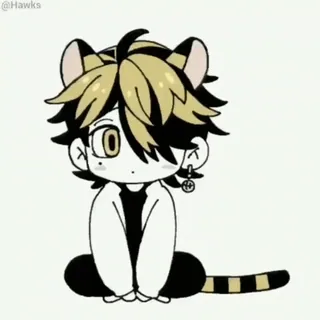 🐯 @Hawks Chibi, Anime, Hoạt hình, Dễ thương, Tai mèo, Động vật, Bông tai, Manga telegram sticker