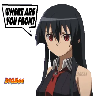 🏳️ Akame Akame ga Kill! WHERE ARE YOU FROM? Anime, Personage, Akame, Akame ga Kill, Vraag, Spraakballon telegram sticker