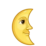 🌜 mặt trăng, khuôn mặt, đêm, trăng lưỡi liềm, vàng, bầu trời, thiên văn, thiên văn học telegram sticker