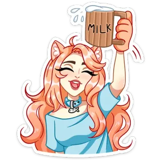 🍺 MILK Katzemädchen, Anime, Milch, Süß, Kawaii, Charakter, Fanart telegram sticker