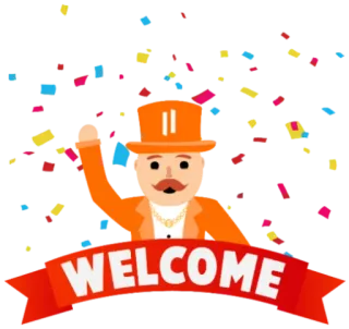 🌈 WELCOME welcome, celebration, orange, confetti, hat telegram sticker