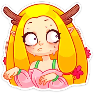 😥 Dibujo animado, Elfo, Fantasía, Personaje, Chica, Flor telegram sticker