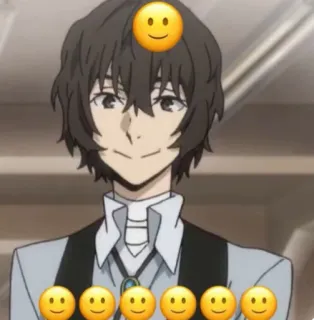 🙂 Osamu Dazai Bungou Stray Dogs animé, souriant, personnage, bsd, Dazaï telegram sticker
