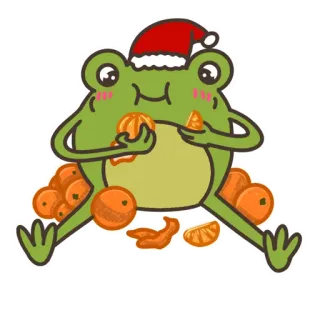 🍊 лягушка, апельсины, рождество, шапка Санты, милый, мультфильм, животное, фрукт telegram sticker